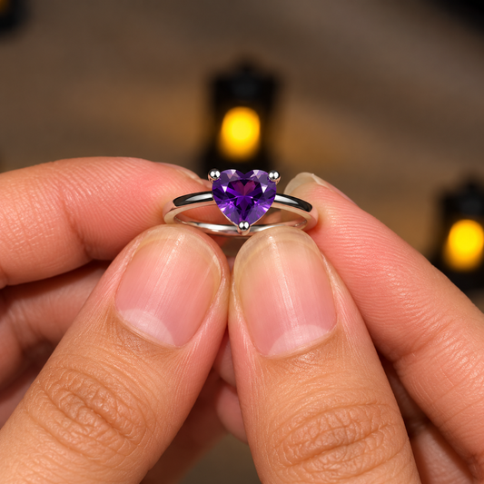 Amethyst Heart Gold Ring