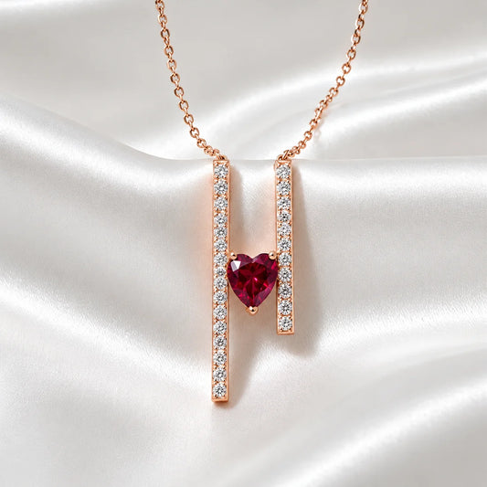 Ruby Heart Bar Pendant in Rose Gold