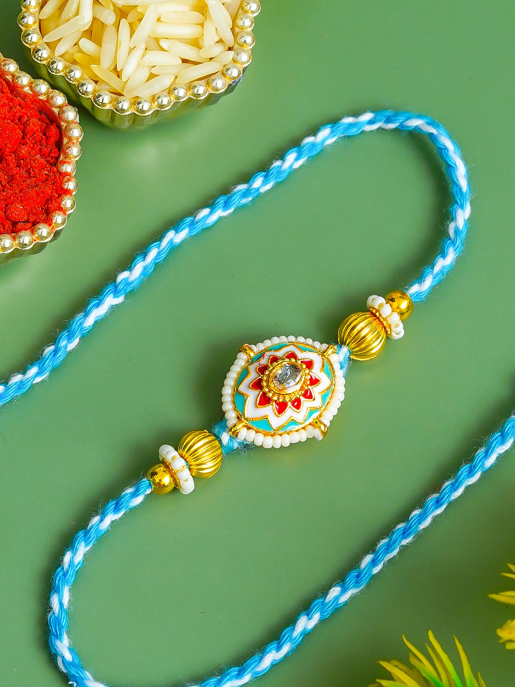 Traditional Rakhi Set with Free Chawal & Kumkum