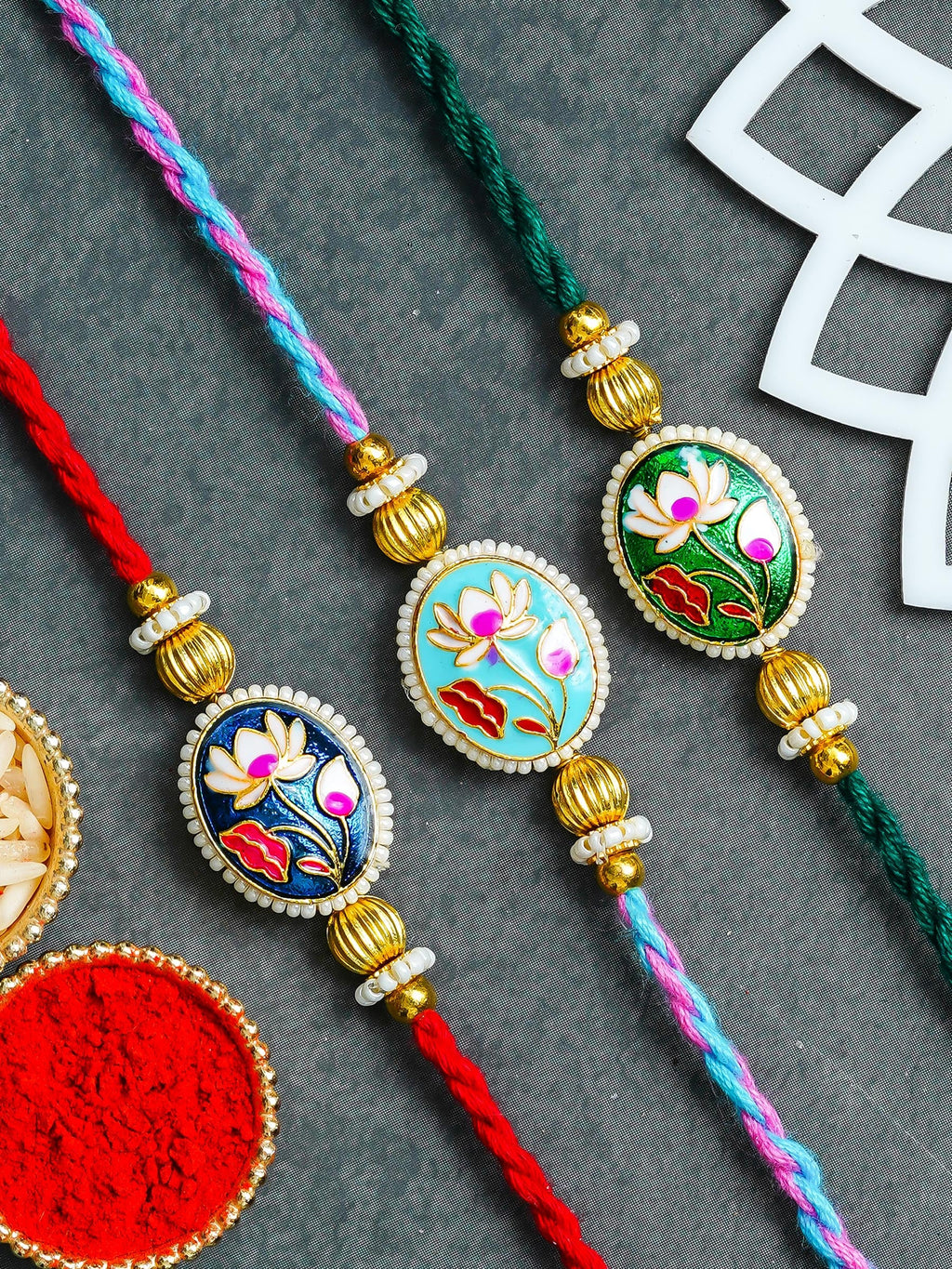 Traditional Rakhi Set with Free Chawal & Kumkum