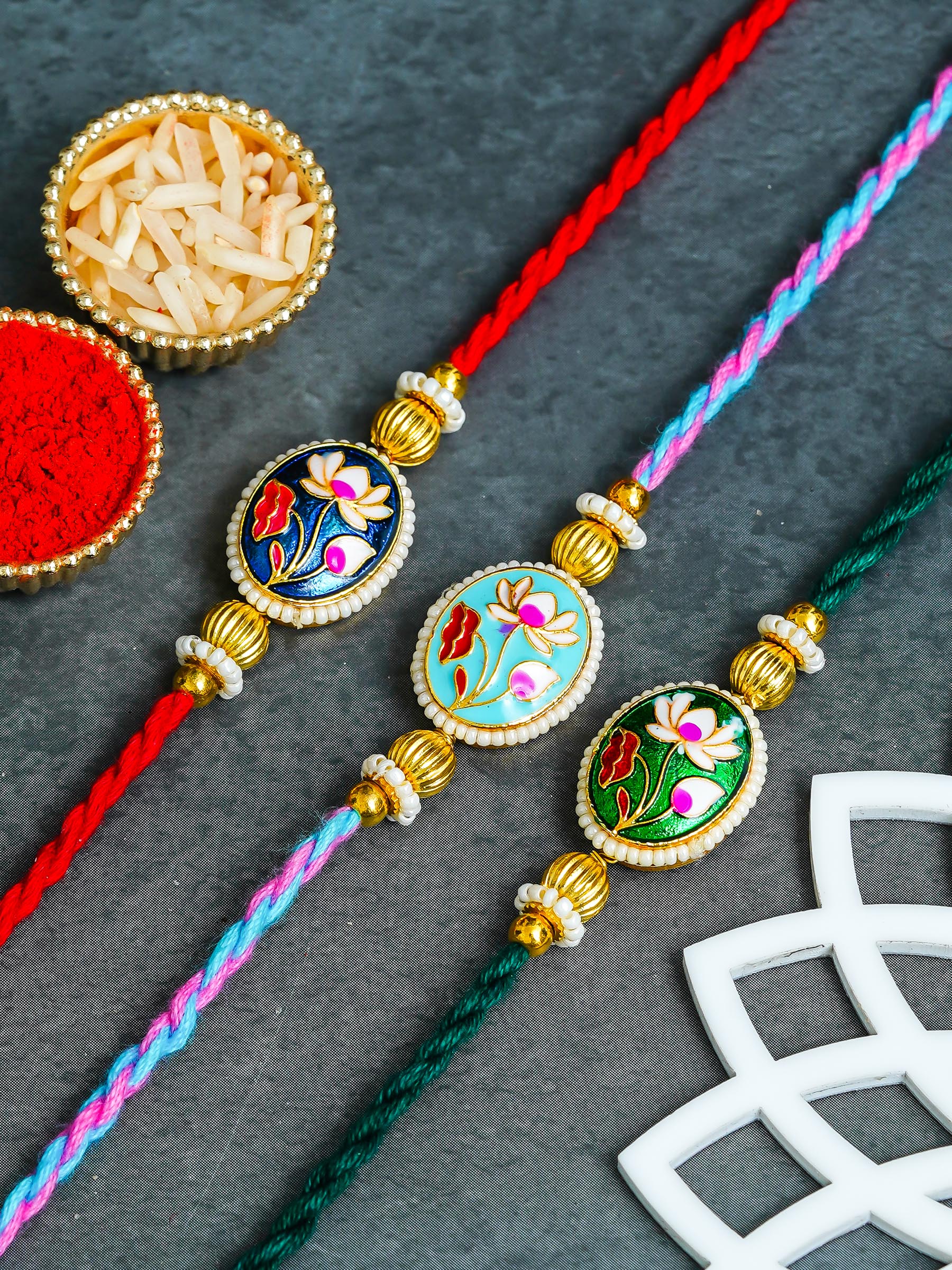 Traditional Rakhi Set with Free Chawal & Kumkum