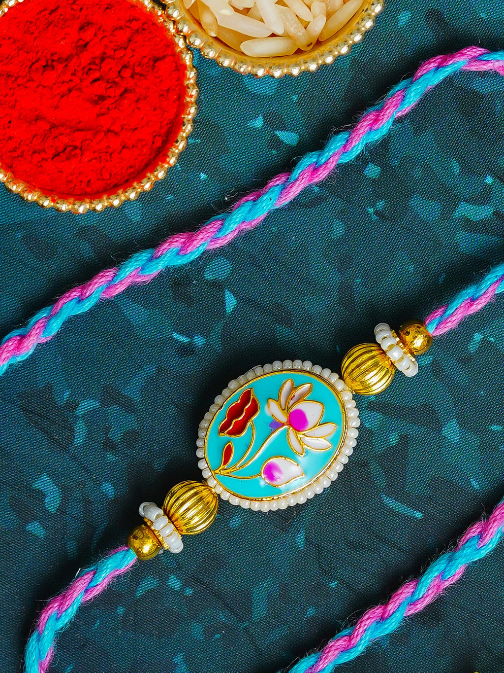Traditional Rakhi Set with Free Chawal & Kumkum