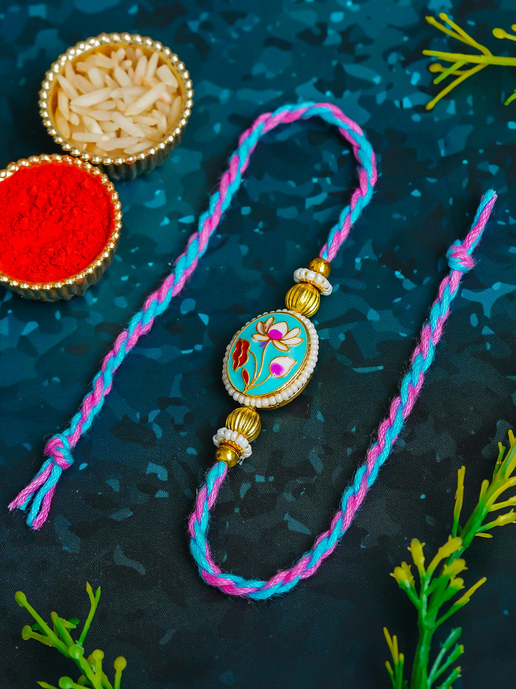 Traditional Rakhi Set with Free Chawal & Kumkum