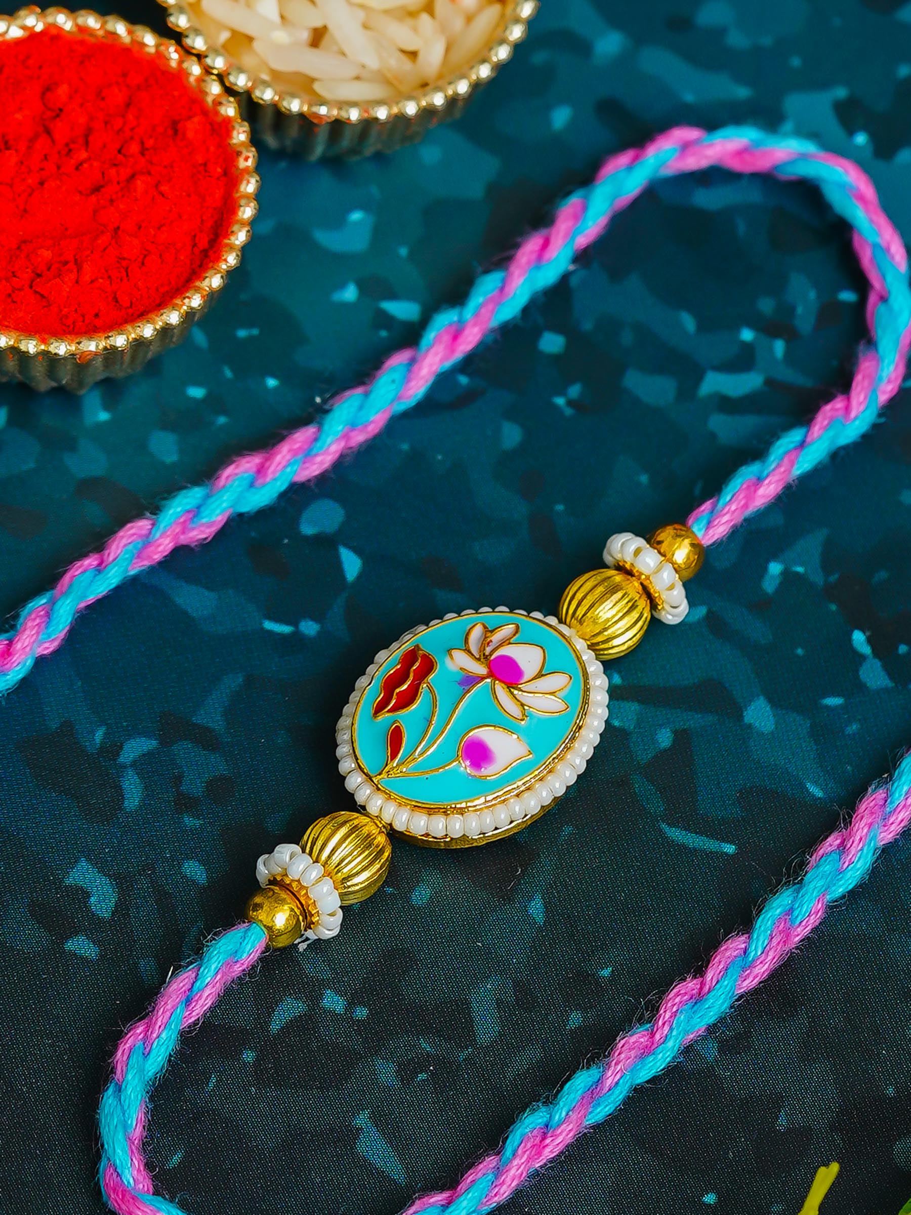 Traditional Rakhi Set with Free Chawal & Kumkum