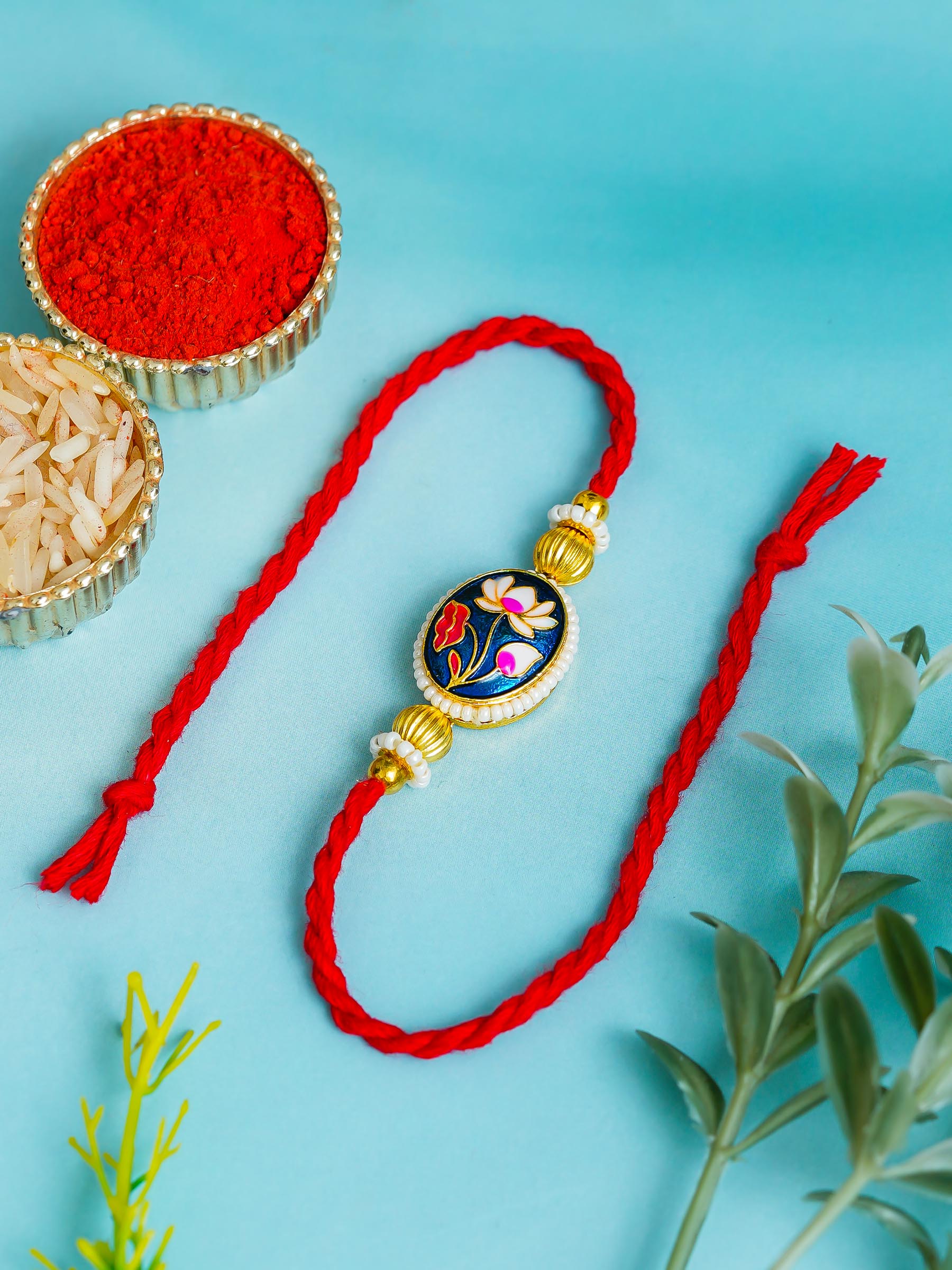 Traditional Rakhi Set with Free Chawal & Kumkum