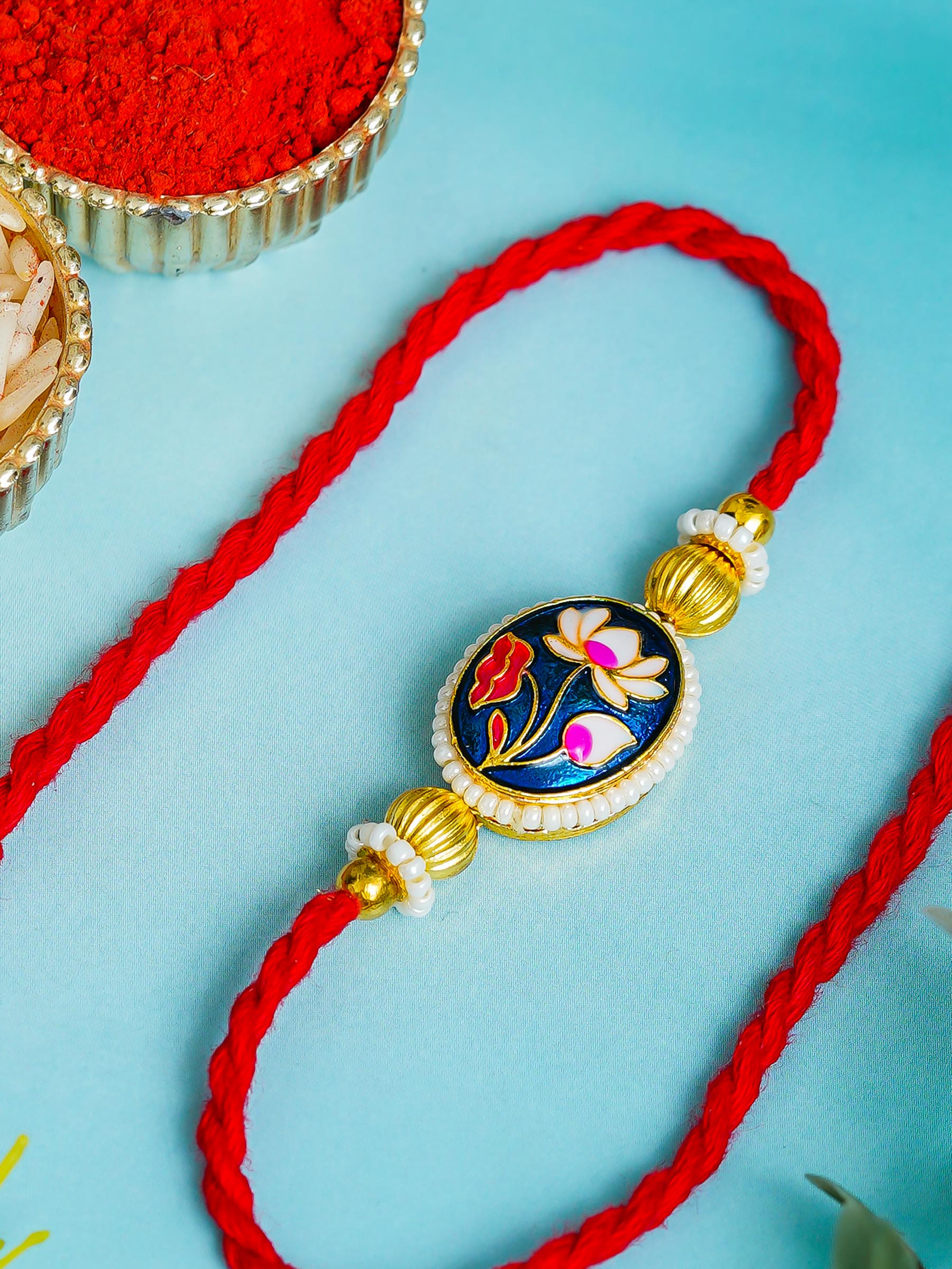 Traditional Rakhi Set with Free Chawal & Kumkum