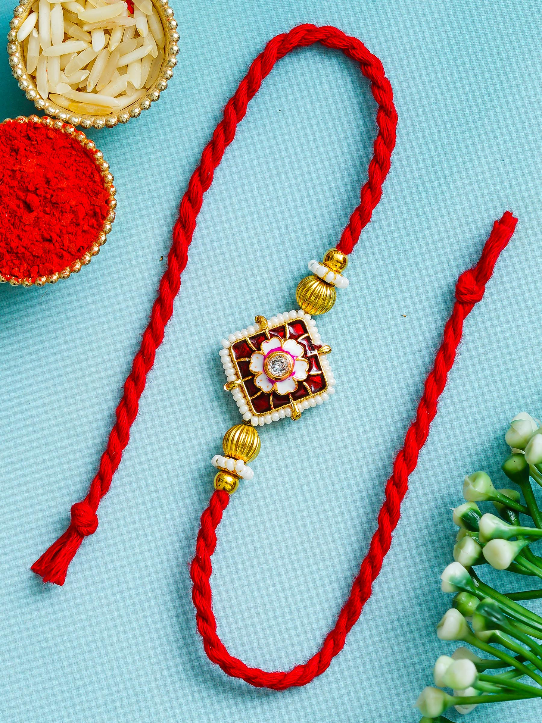 Traditional Rakhi Set with Free Chawal & Kumkum
