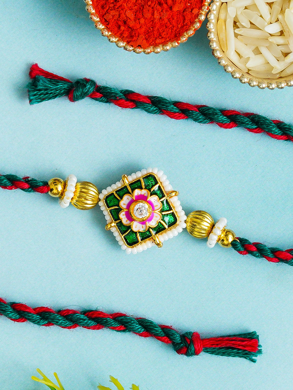 Traditional Rakhi Set with Free Chawal & Kumkum