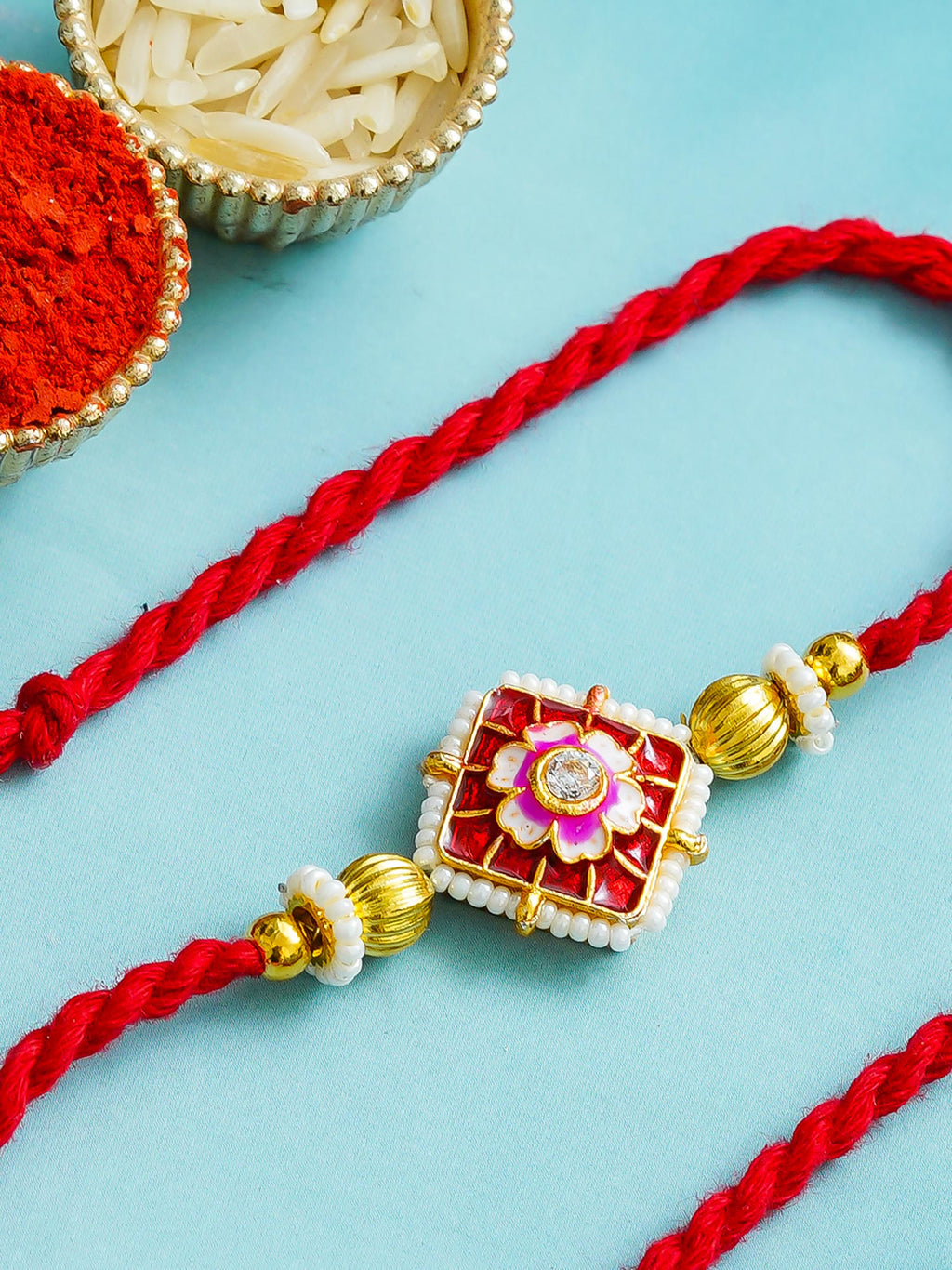Traditional Rakhi Set with Free Chawal & Kumkum
