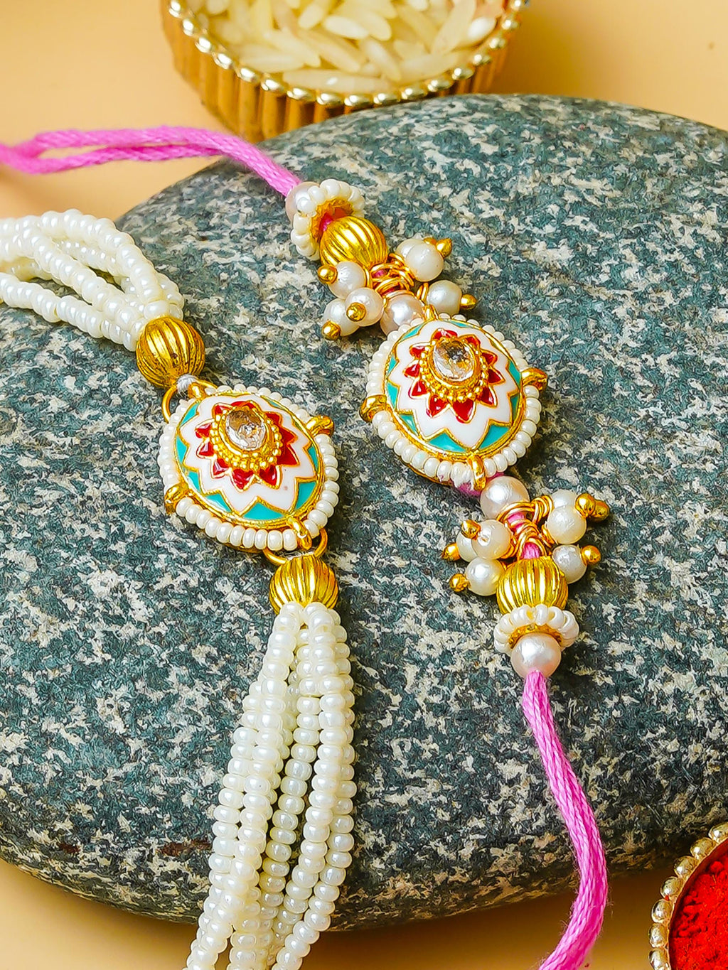 Traditional Rakhi Set with Free Chawal & Kumkum
