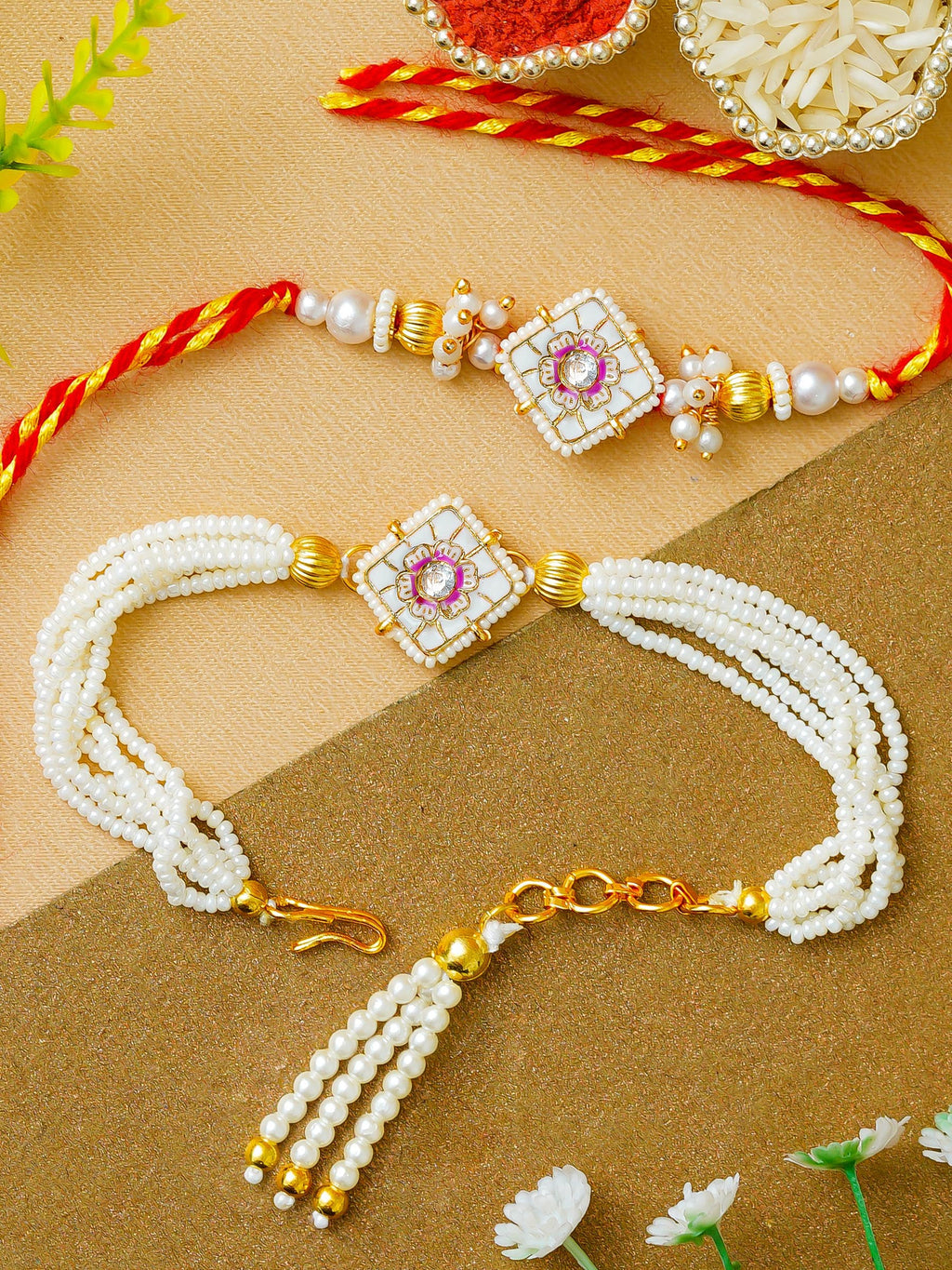 Traditional Rakhi Set with Free Chawal & Kumkum