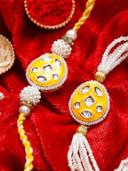 Traditional Pearl Rakhi & Bracelet Set with Kundan Work– Free Chawal & Kumkum