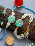 Traditional Pearl Rakhi & Bracelet Set with Kundan Work– Free Chawal & Kumkum