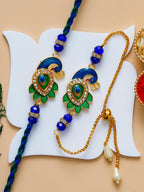 Peacock Design Rakhi & Bracelet Set – Free Chawal & Kumkum