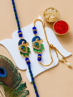 Peacock Design Rakhi & Bracelet Set – Free Chawal & Kumkum