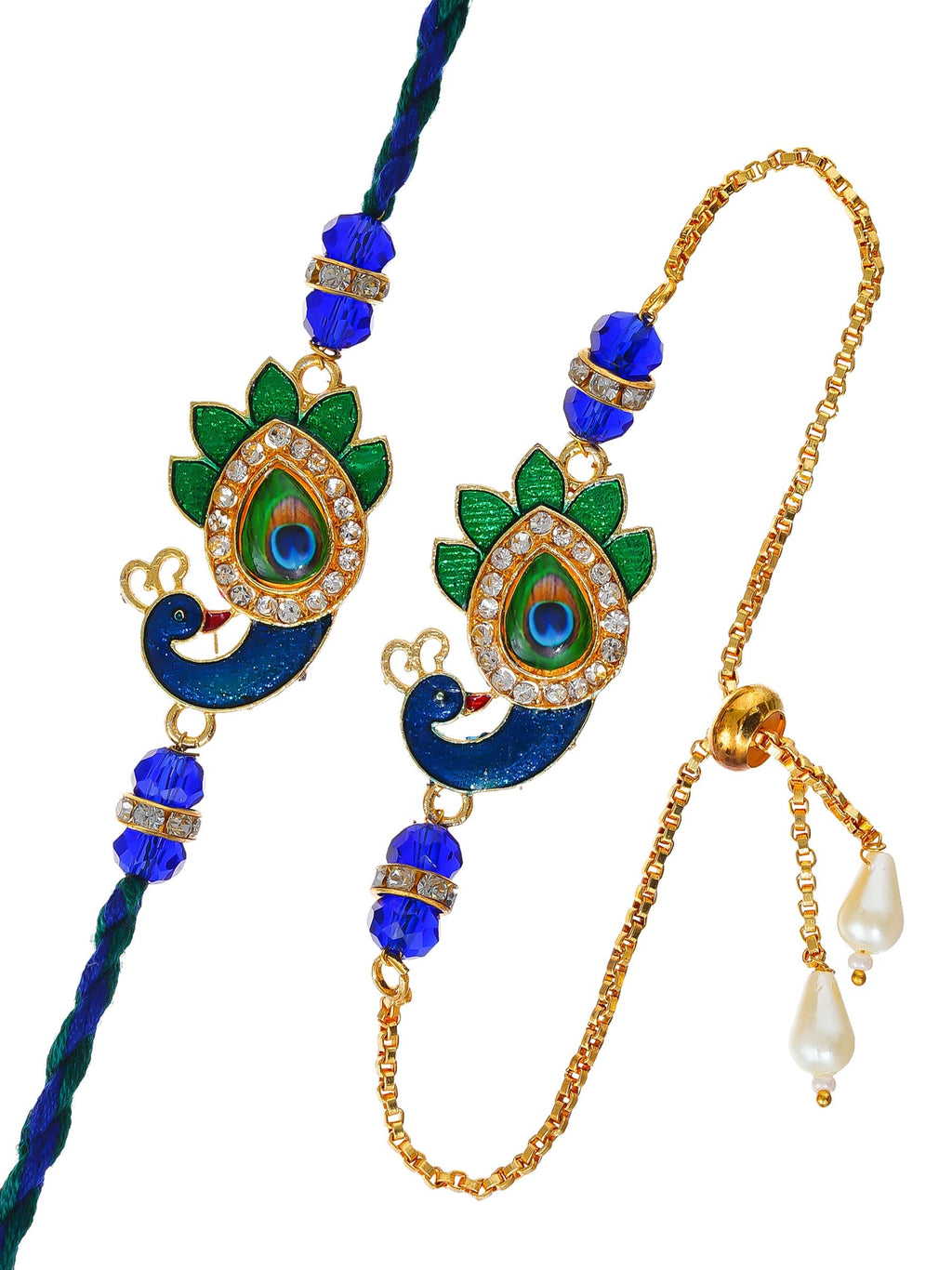 Peacock Design Rakhi & Bracelet Set – Free Chawal & Kumkum
