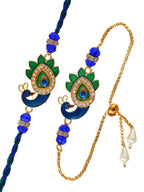 Peacock Design Rakhi & Bracelet Set – Free Chawal & Kumkum