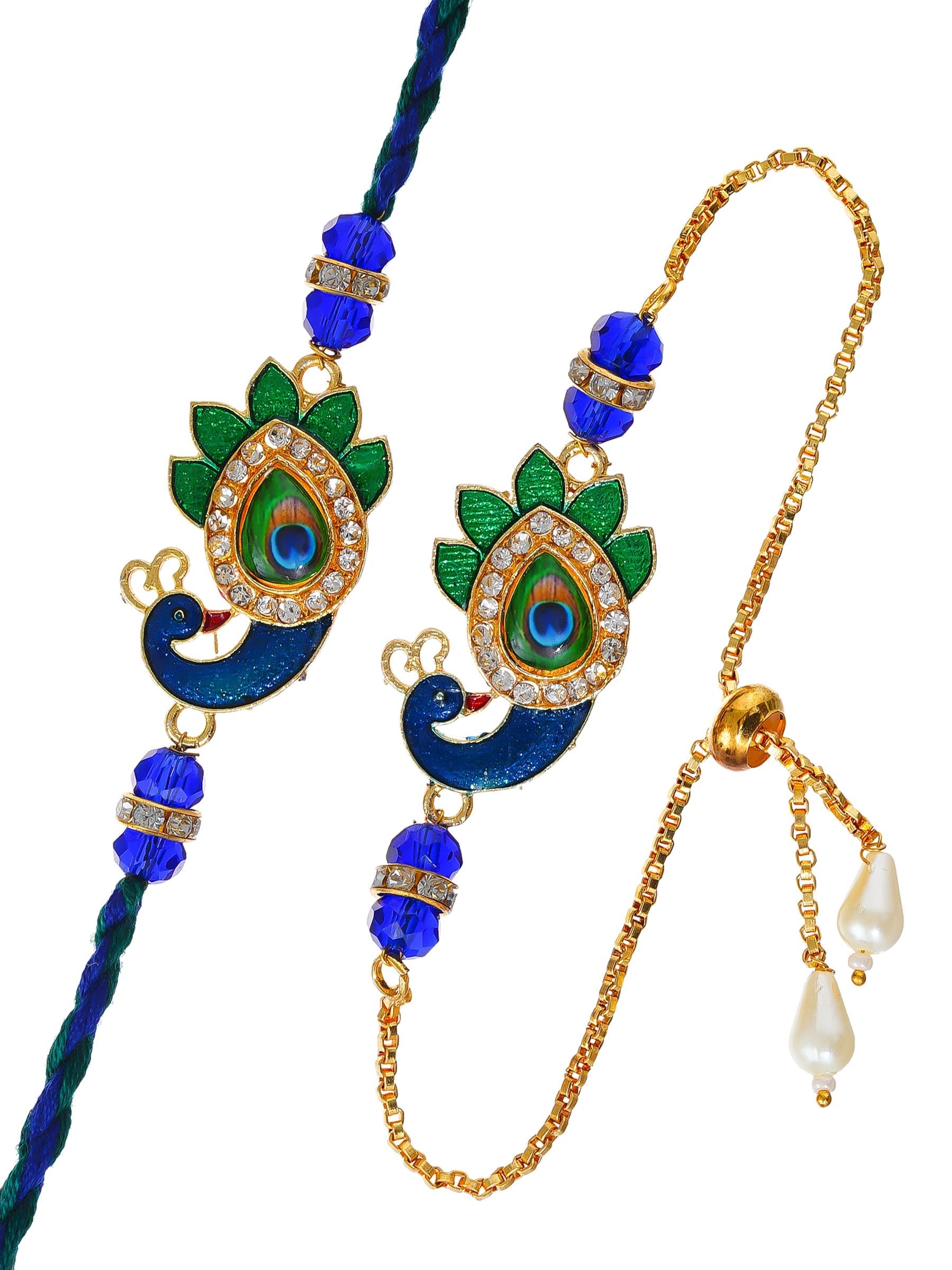 Peacock Design Rakhi & Bracelet Set – Free Chawal & Kumkum