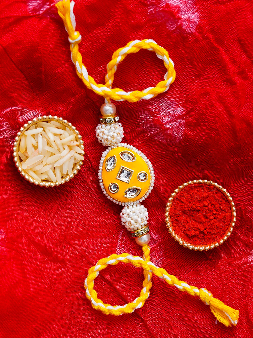 Kundan Pearl Rakhi – Free Chawal & Kumkum