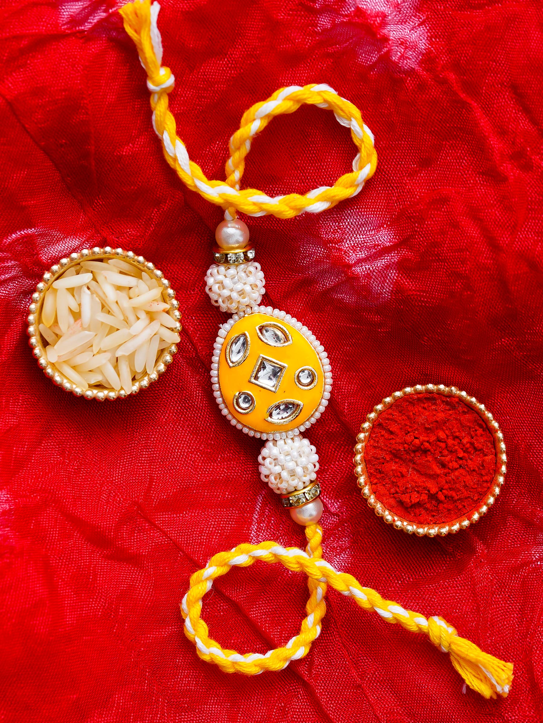 Kundan Pearl Rakhi – Free Chawal & Kumkum