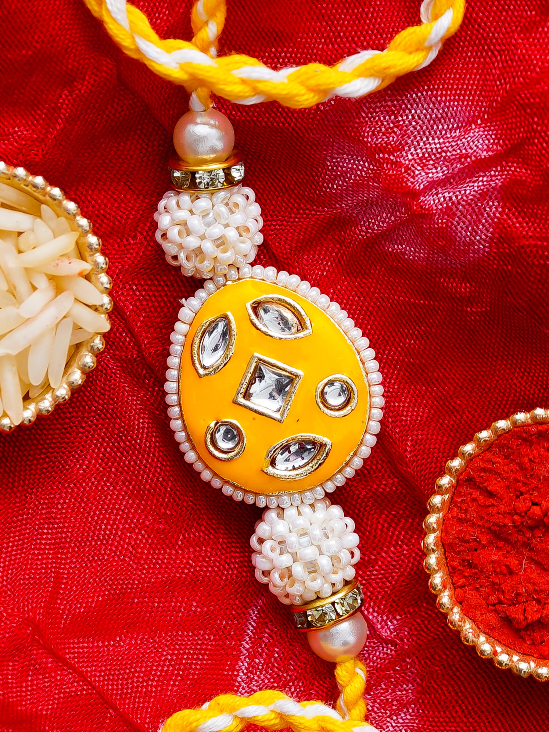 Kundan Pearl Rakhi – Free Chawal & Kumkum