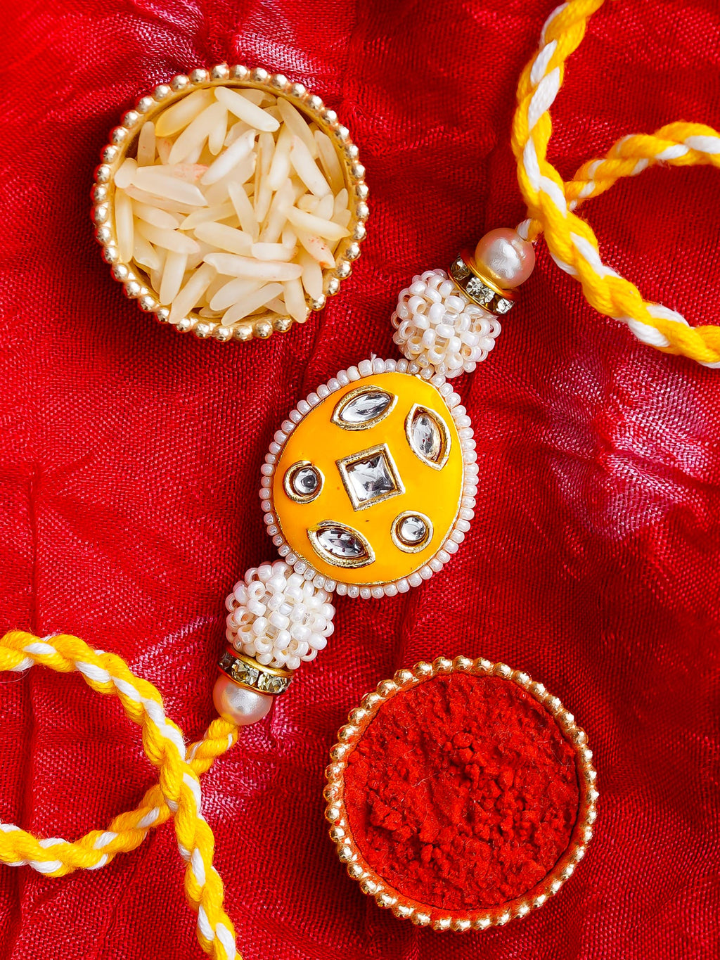 Kundan Pearl Rakhi – Free Chawal & Kumkum