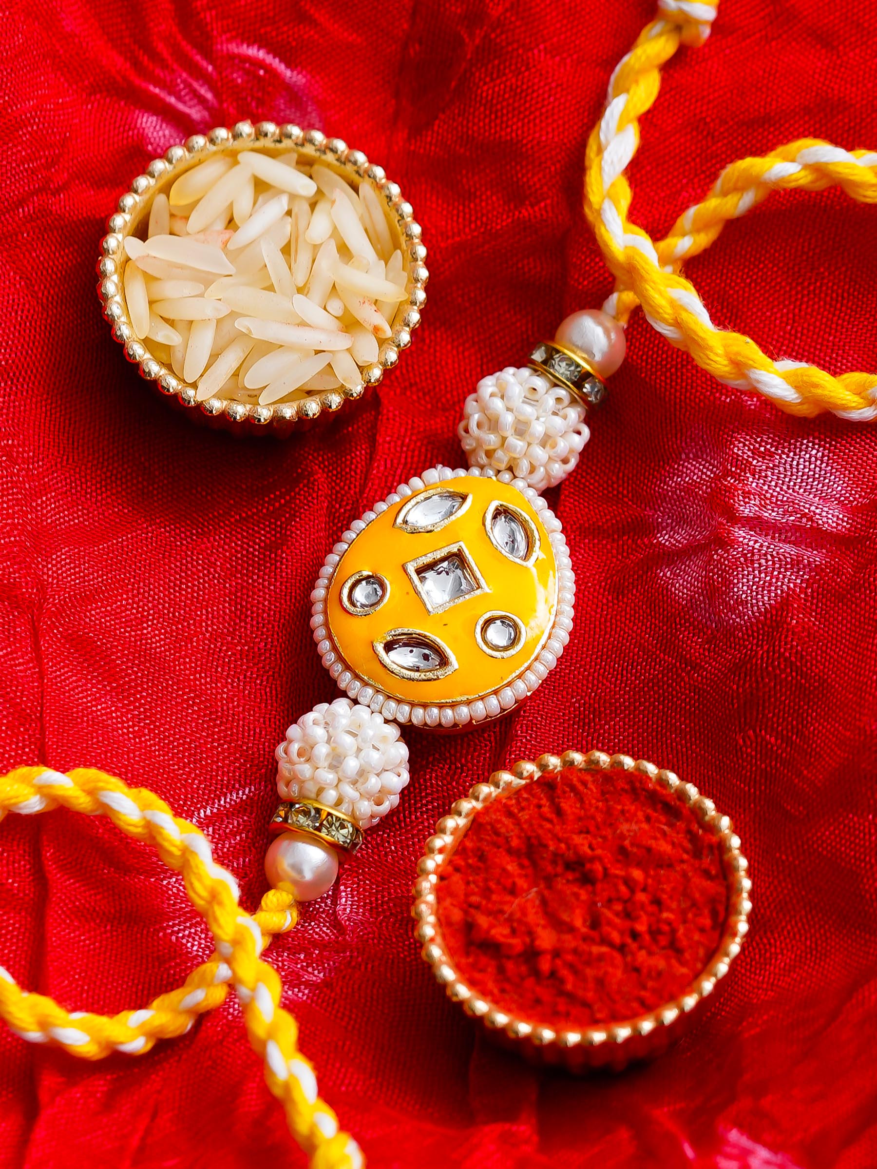 Kundan Pearl Rakhi – Free Chawal & Kumkum