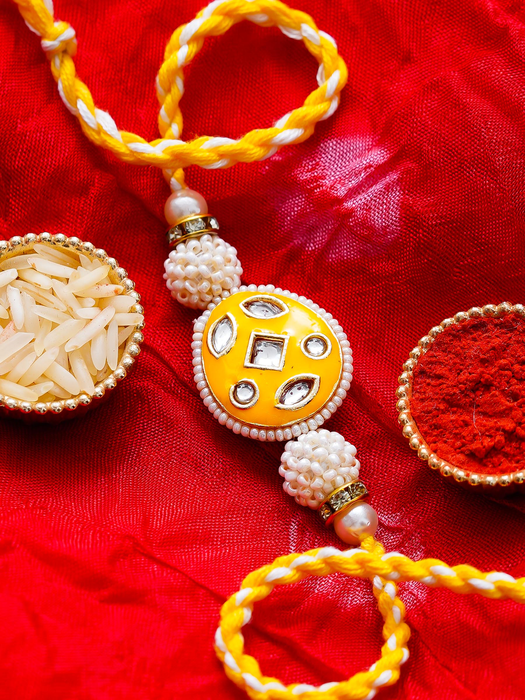 Kundan Pearl Rakhi – Free Chawal & Kumkum
