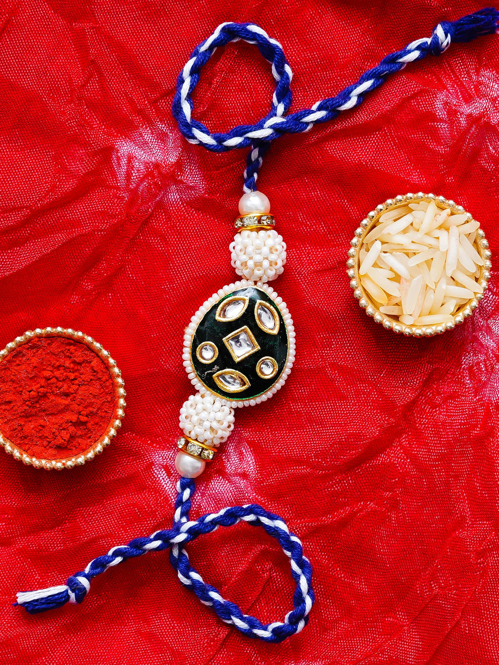 Kundan Pearl Rakhi – Free Chawal & Kumkum