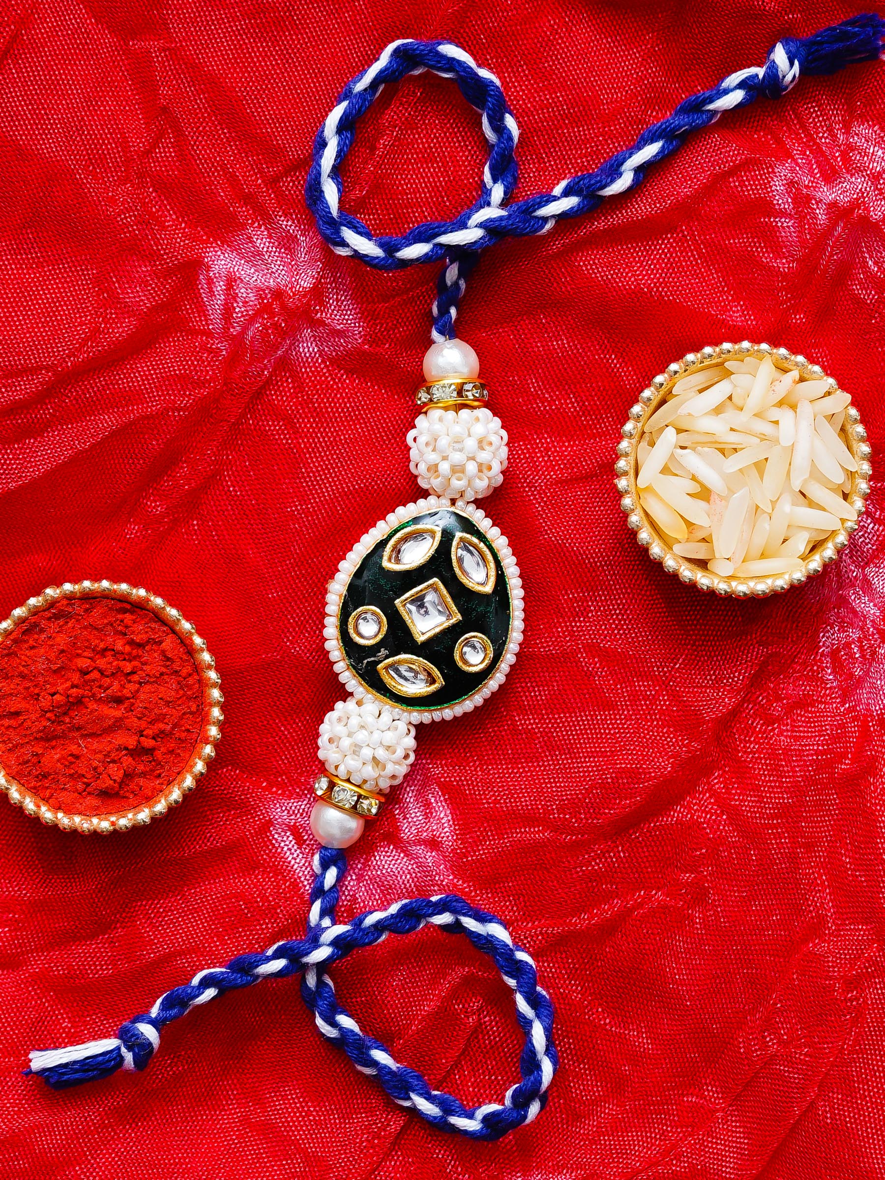 Kundan Pearl Rakhi – Free Chawal & Kumkum