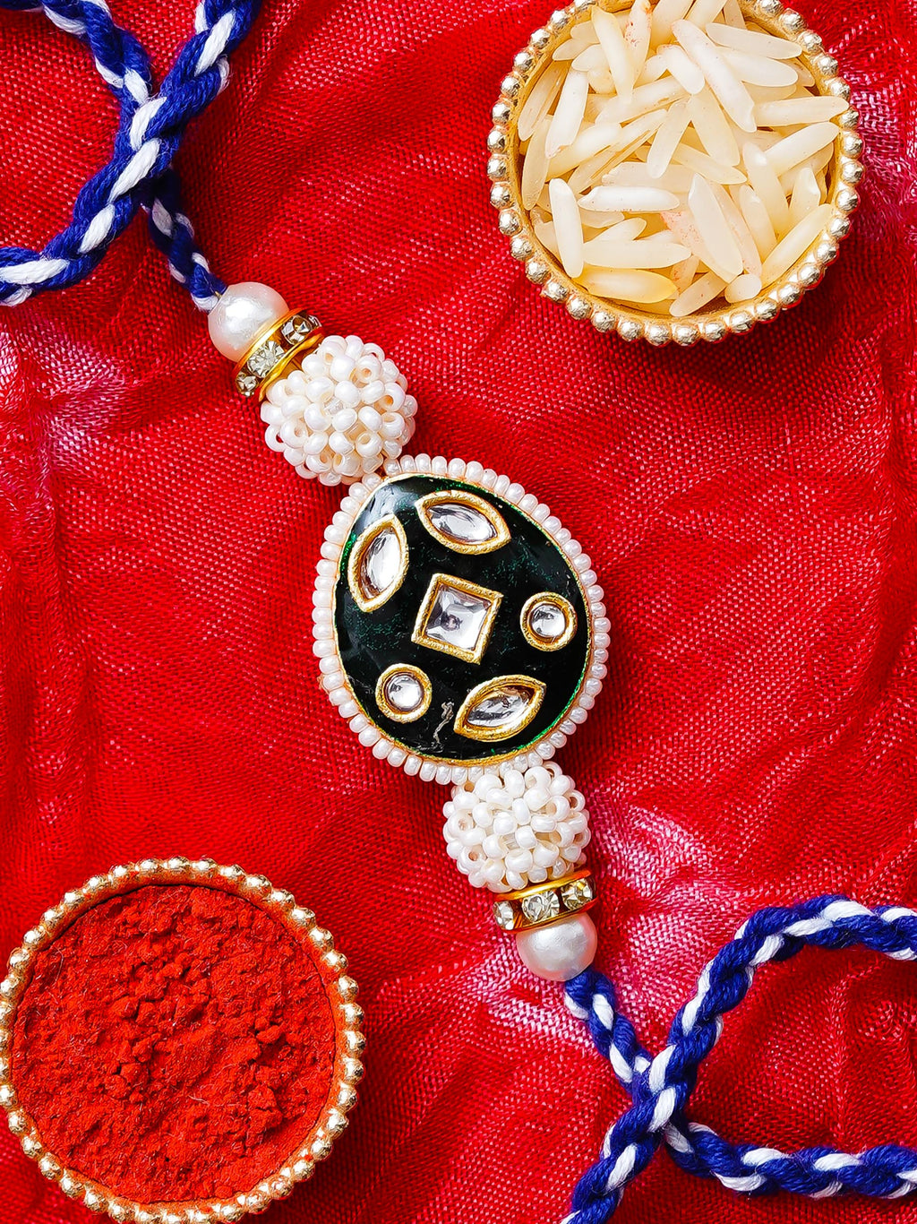 Kundan Pearl Rakhi – Free Chawal & Kumkum