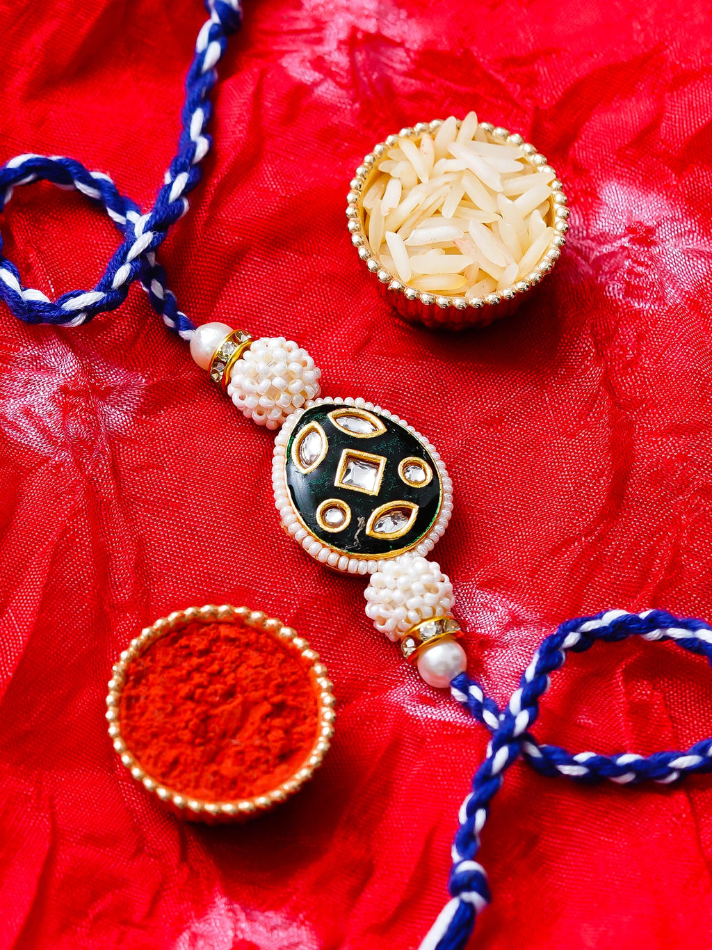 Kundan Pearl Rakhi – Free Chawal & Kumkum