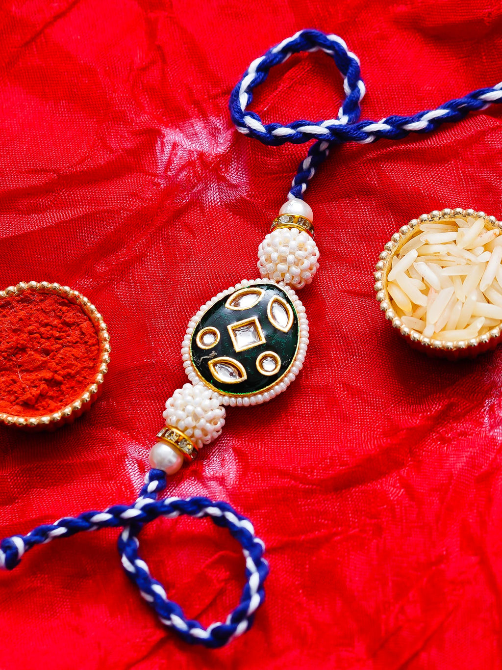 Kundan Pearl Rakhi – Free Chawal & Kumkum