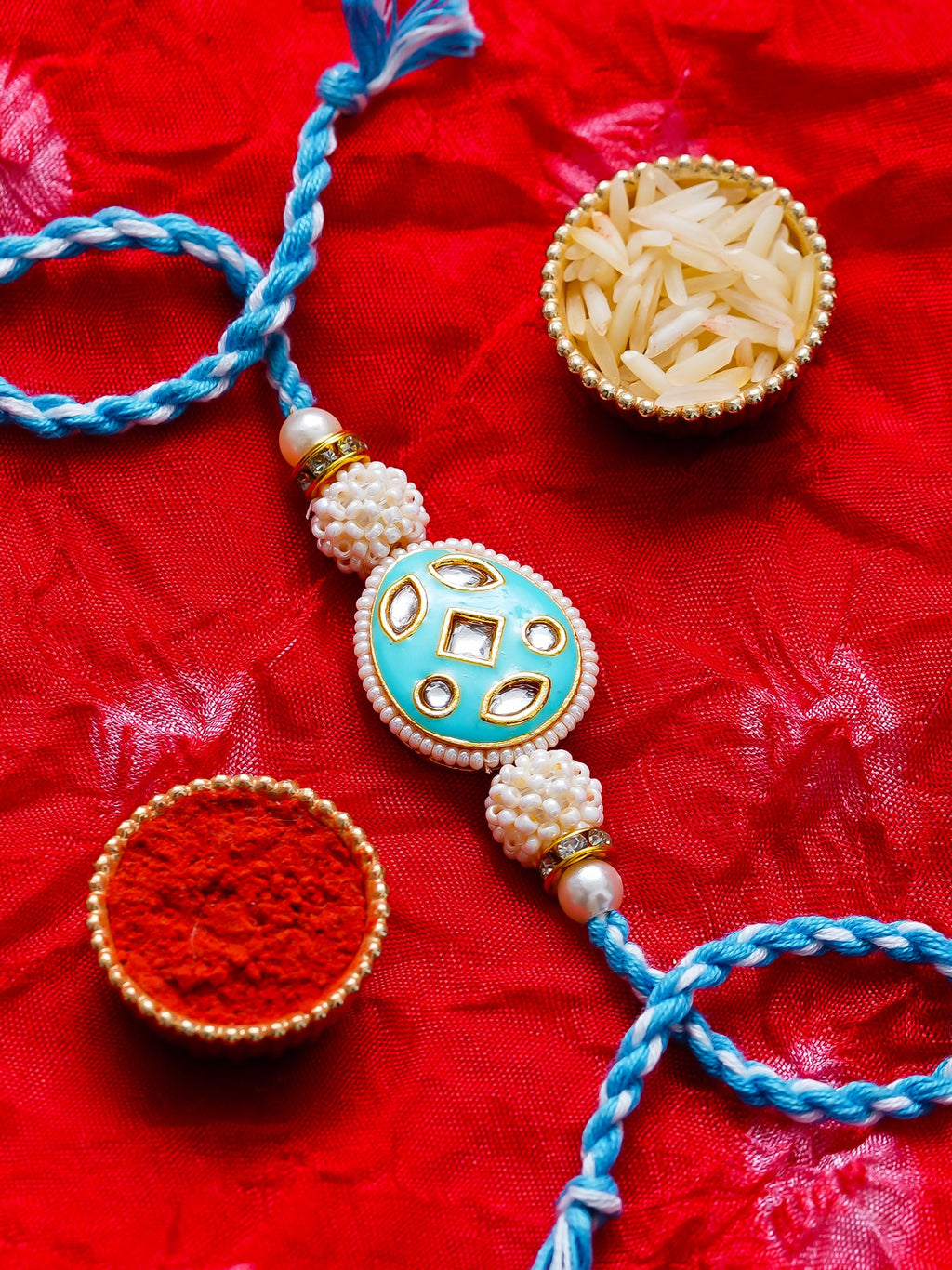 Kundan Pearl Rakhi – Free Chawal & Kumkum