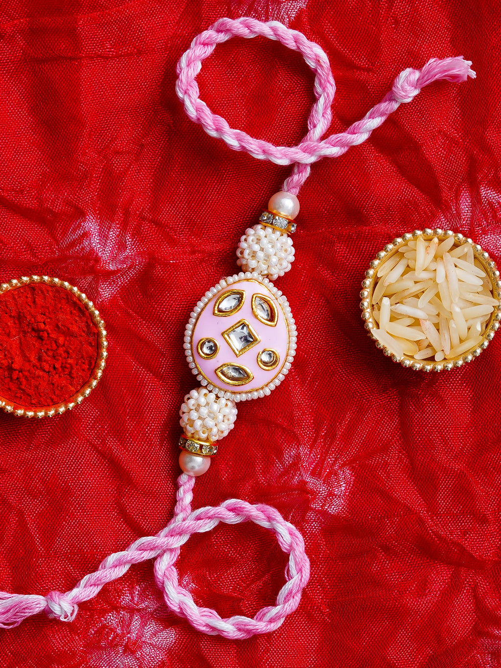 Kundan Pearl Rakhi – Free Chawal & Kumkum