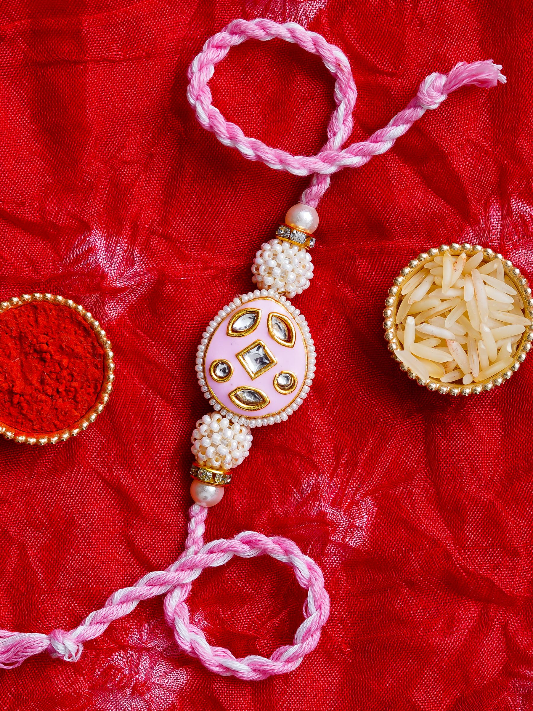 Kundan Pearl Rakhi – Free Chawal & Kumkum