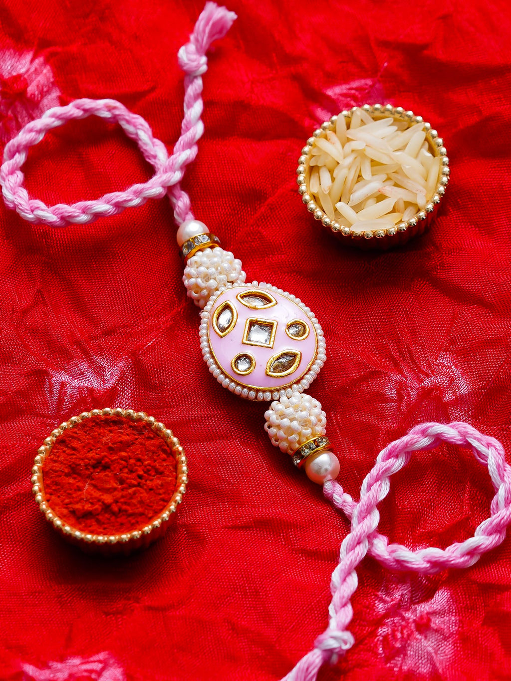 Kundan Pearl Rakhi – Free Chawal & Kumkum