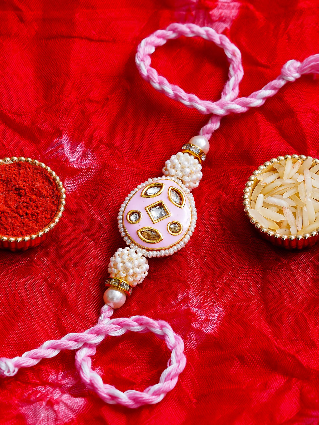 Kundan Pearl Rakhi – Free Chawal & Kumkum