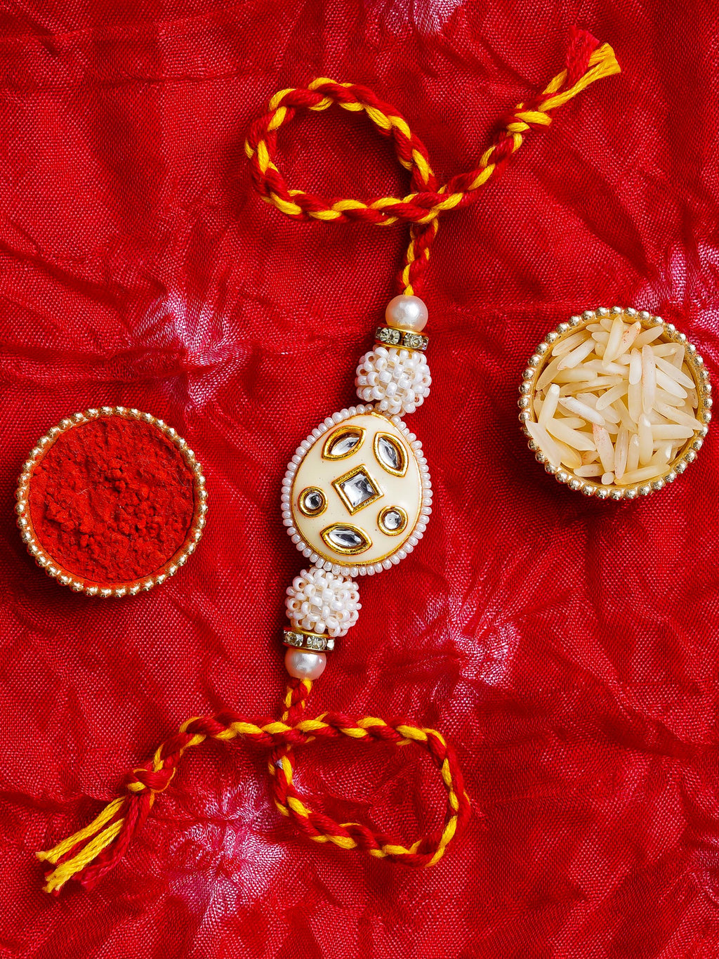 Kundan Pearl Rakhi – Free Chawal & Kumkum