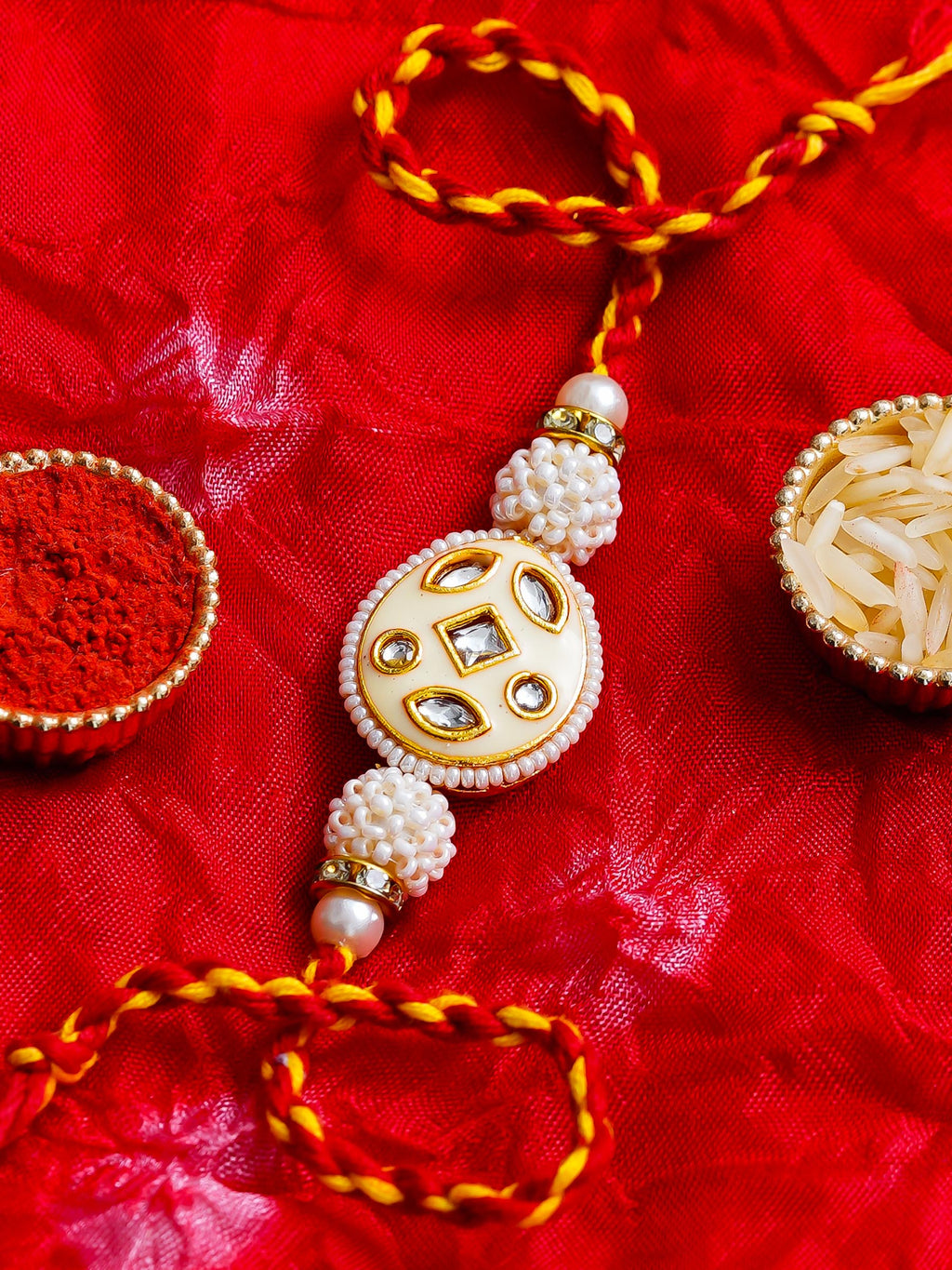 Kundan Pearl Rakhi – Free Chawal & Kumkum
