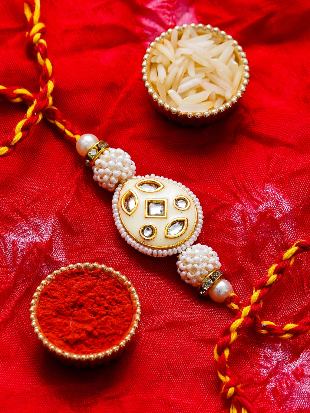 Kundan Pearl Rakhi – Free Chawal & Kumkum