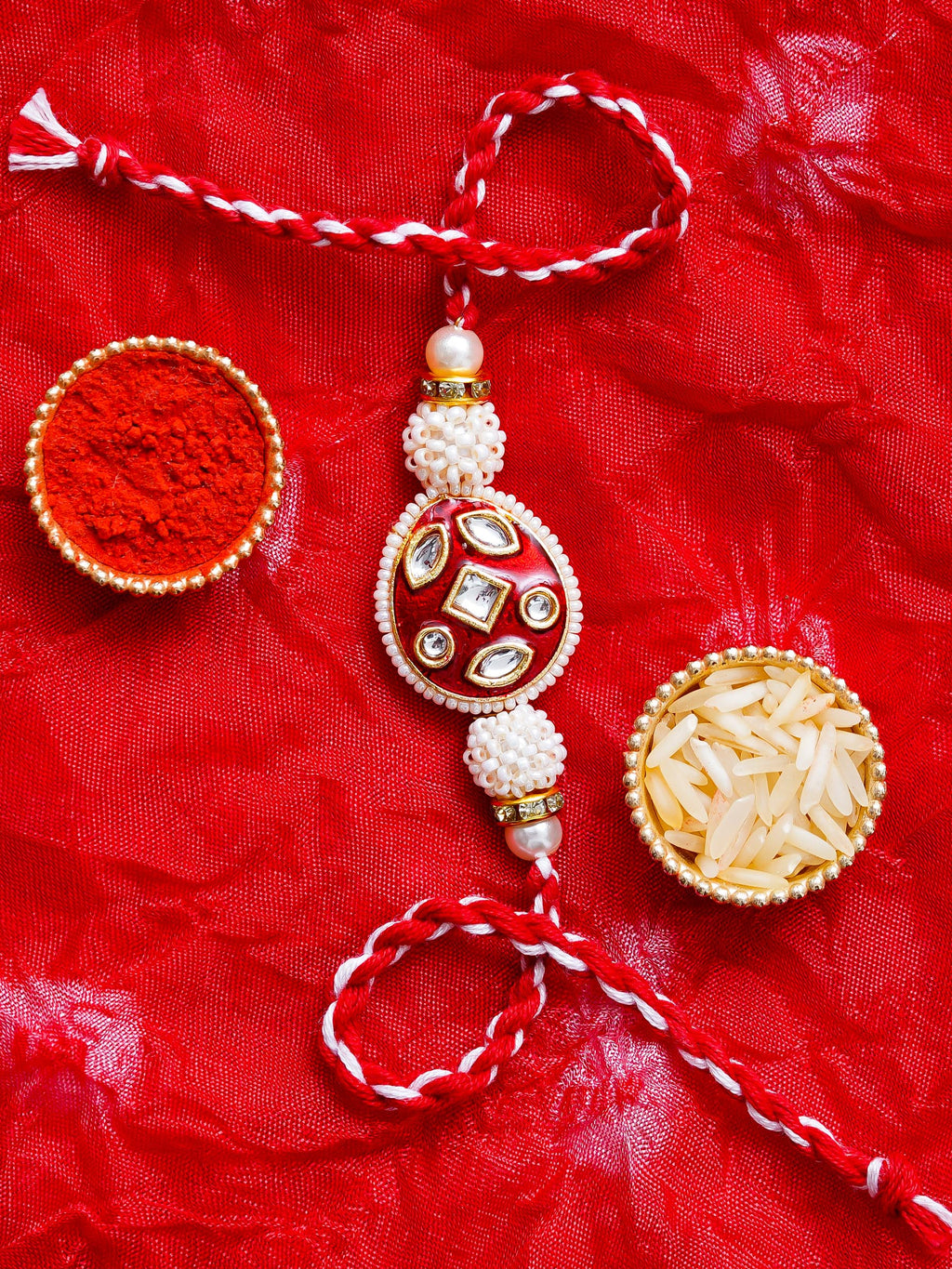 Kundan Pearl Rakhi – Free Chawal & Kumkum