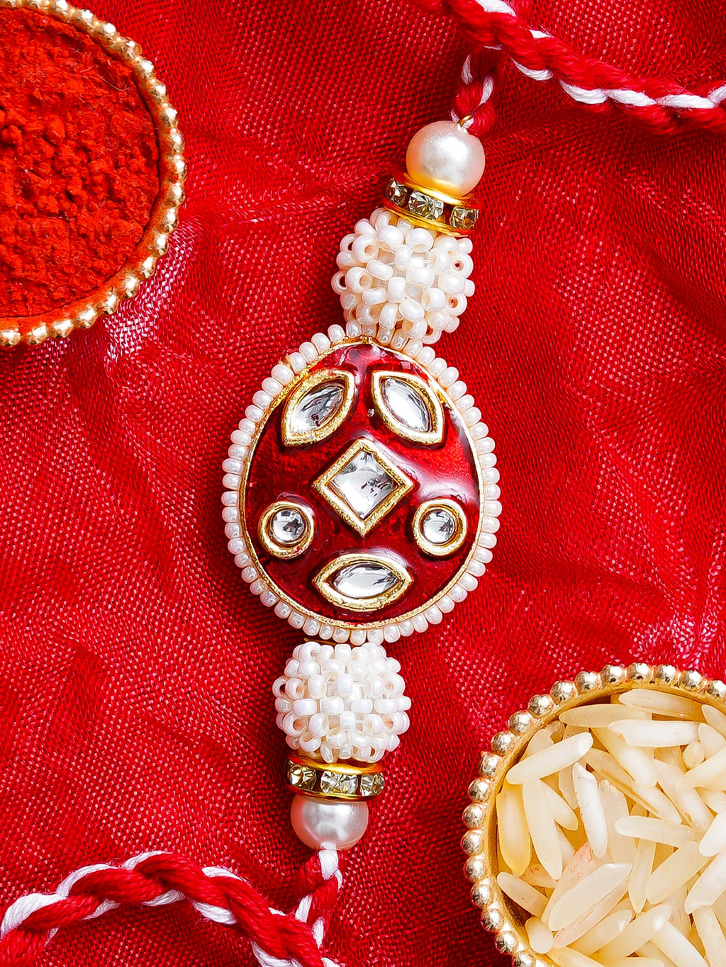 Kundan Pearl Rakhi – Free Chawal & Kumkum