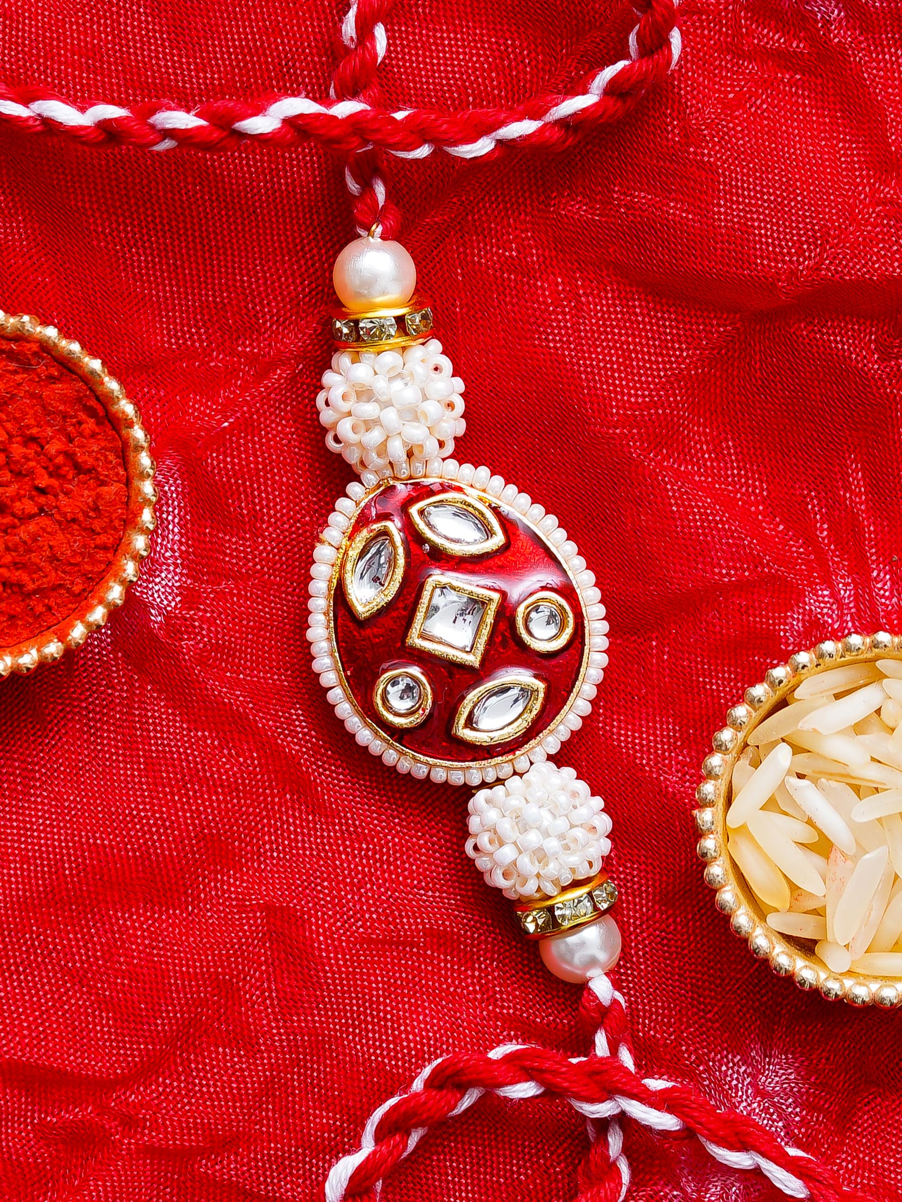Kundan Pearl Rakhi – Free Chawal & Kumkum