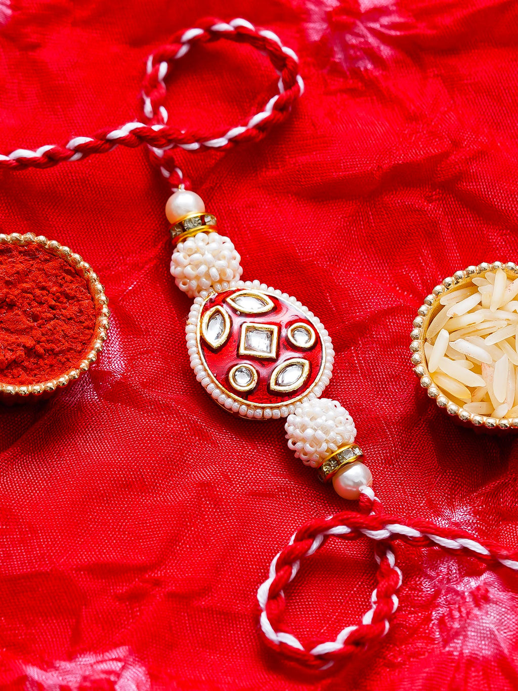 Kundan Pearl Rakhi – Free Chawal & Kumkum