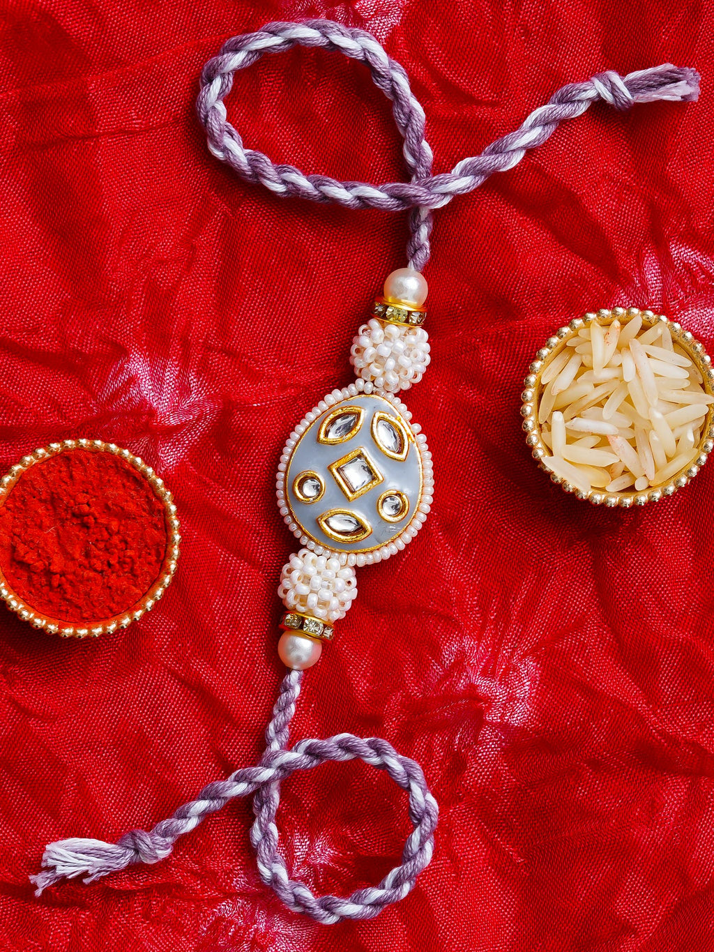 Kundan Pearl Rakhi – Free Chawal & Kumkum