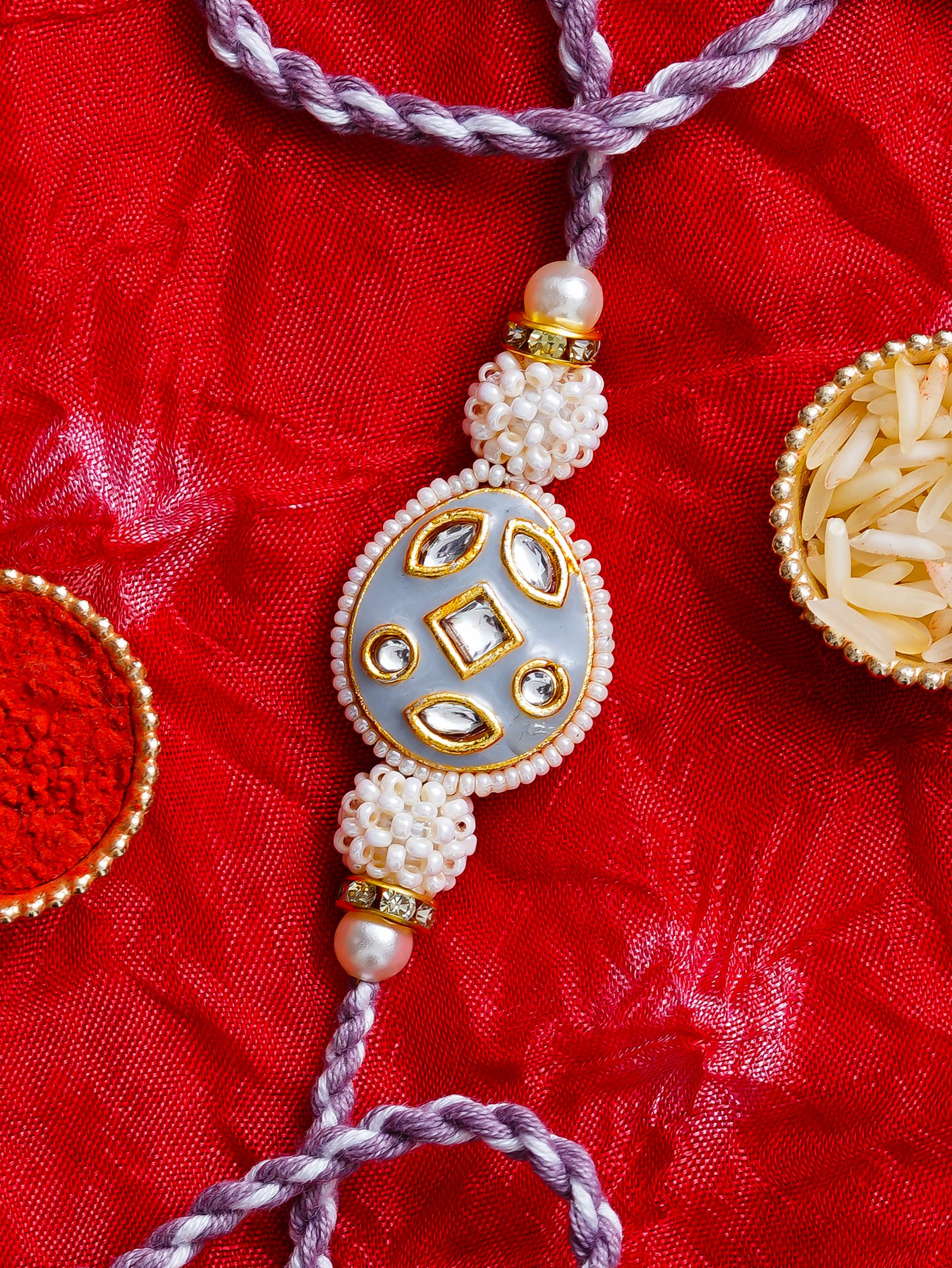 Kundan Pearl Rakhi – Free Chawal & Kumkum