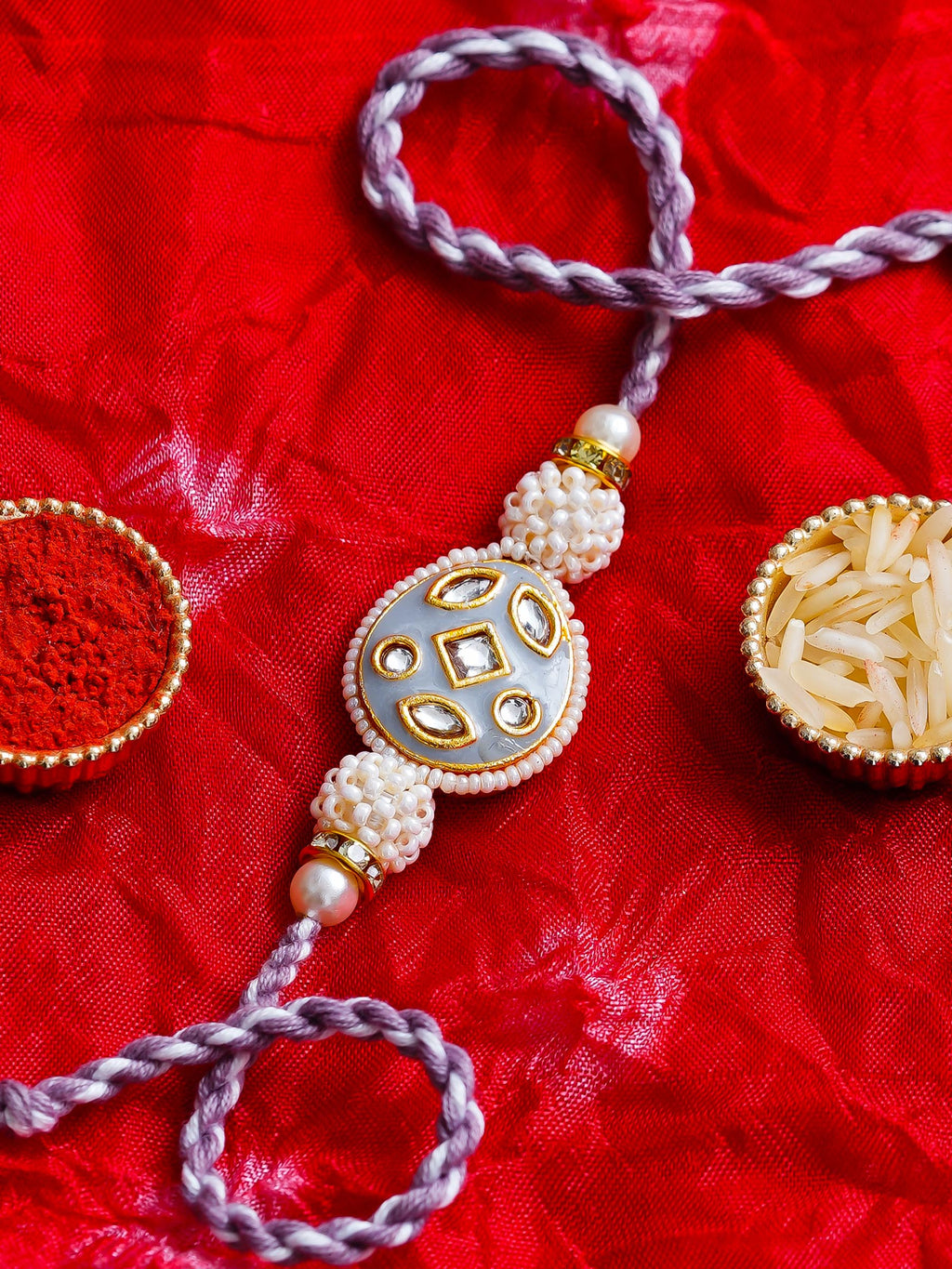 Kundan Pearl Rakhi – Free Chawal & Kumkum