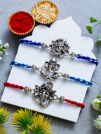 Ganesh Rakhi Set of 3 – Traditional Metal Rakhis – Free Chawal & Kumkum