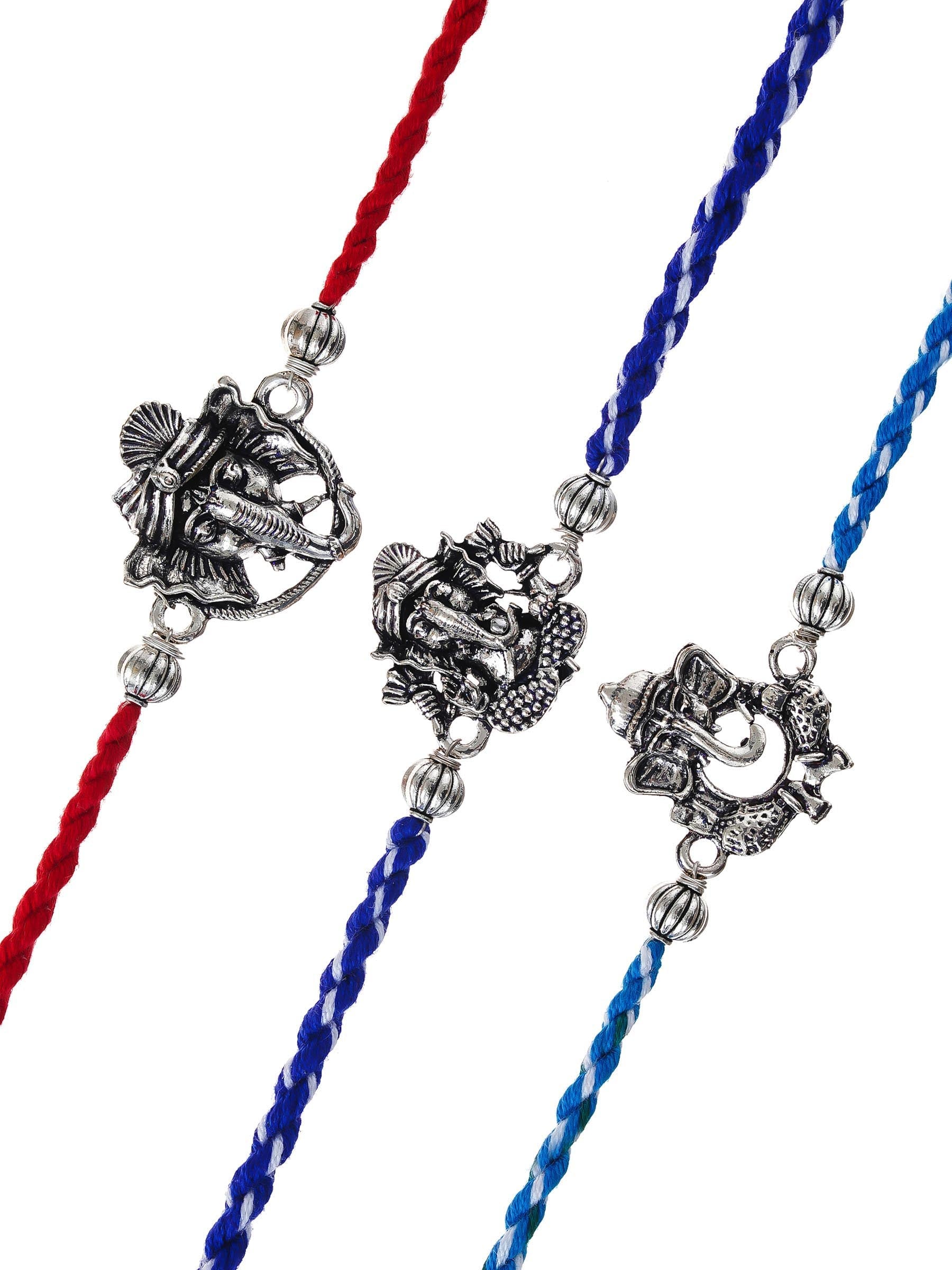 Ganesh Rakhi Set of 3 – Traditional Metal Rakhis – Free Chawal & Kumkum